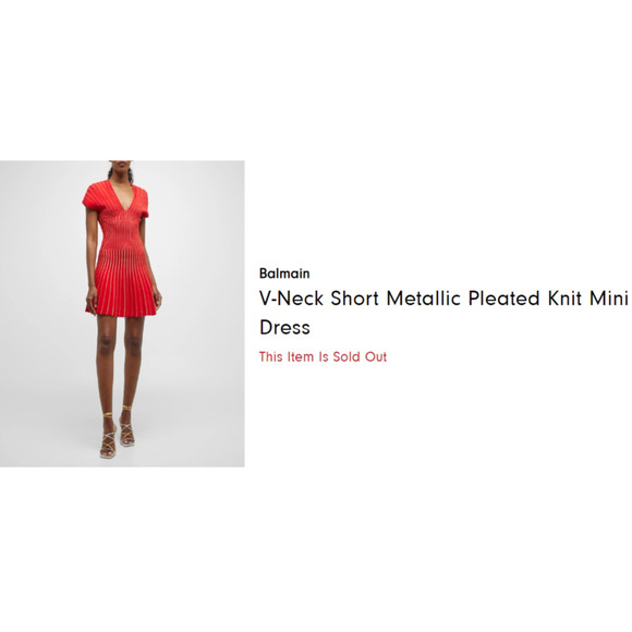 Balmain Paris Pleated Knit Dress Red Gold Cap Sleeve Mini Light DIY Luxury - 40 - Picture 2 of 15